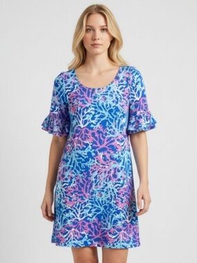 Pappagallo Blue & Pink beautiful Print Midi Dress! So perfect for summer Sz. S-M